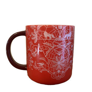 Starbucks 2022 Holiday Woodland Lace Red Pink Ceramic Coffee Mug 14 oz Cup